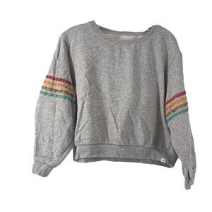 Rip Curl Sweatshirt Rainbow Stripe Balloon Sleeve Gray Crew Neck Womens Size XS